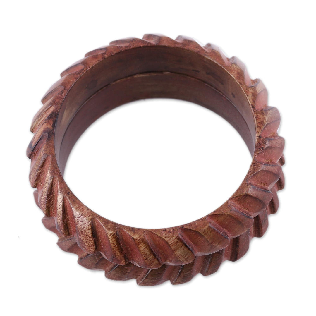 Hand Carved Angles Wood Bangle Bracelets from India (Pair) - Dimensions