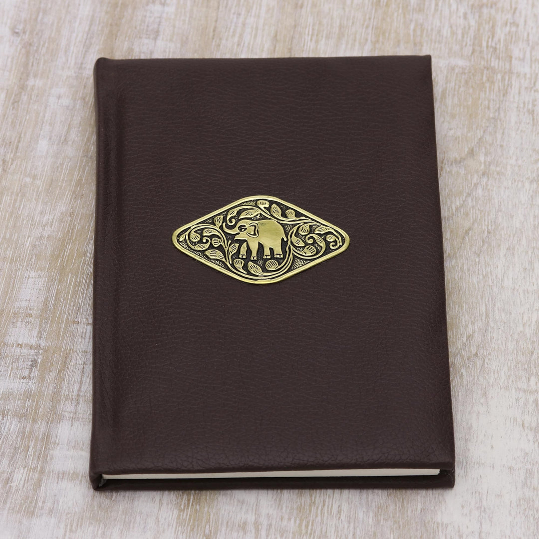 Brown Leather Elephant Emblem Journal with Handmade Paper - Golden Elephant