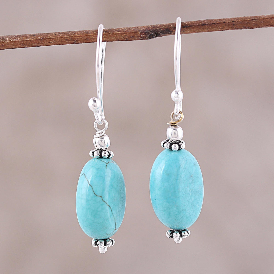 Sterling Silver and Recon Turquoise Dangle Earrings - Cloudless Sky