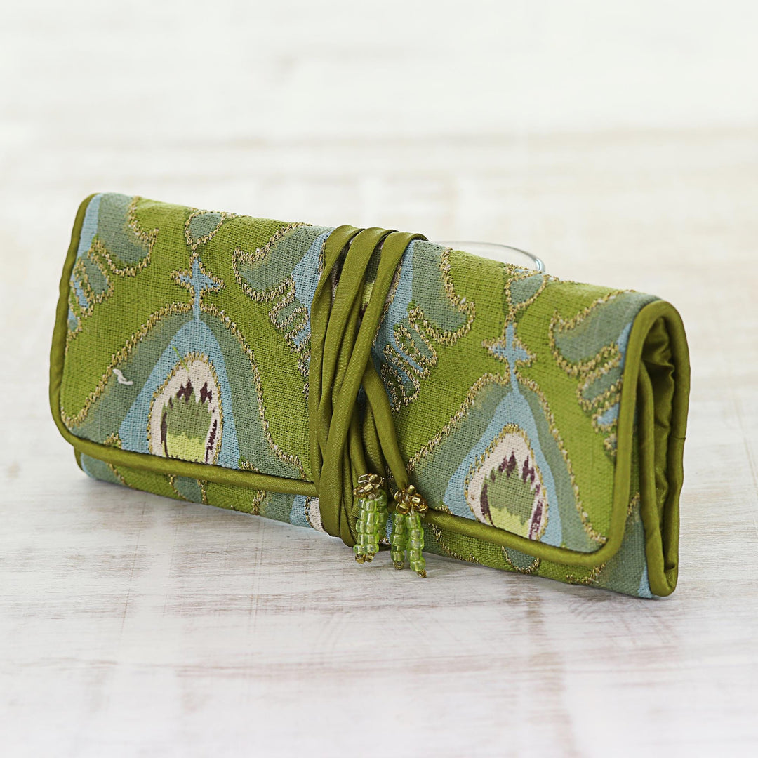 Light Olive Cotton Jewelry Roll Crafted in India - Light Olive Keeper