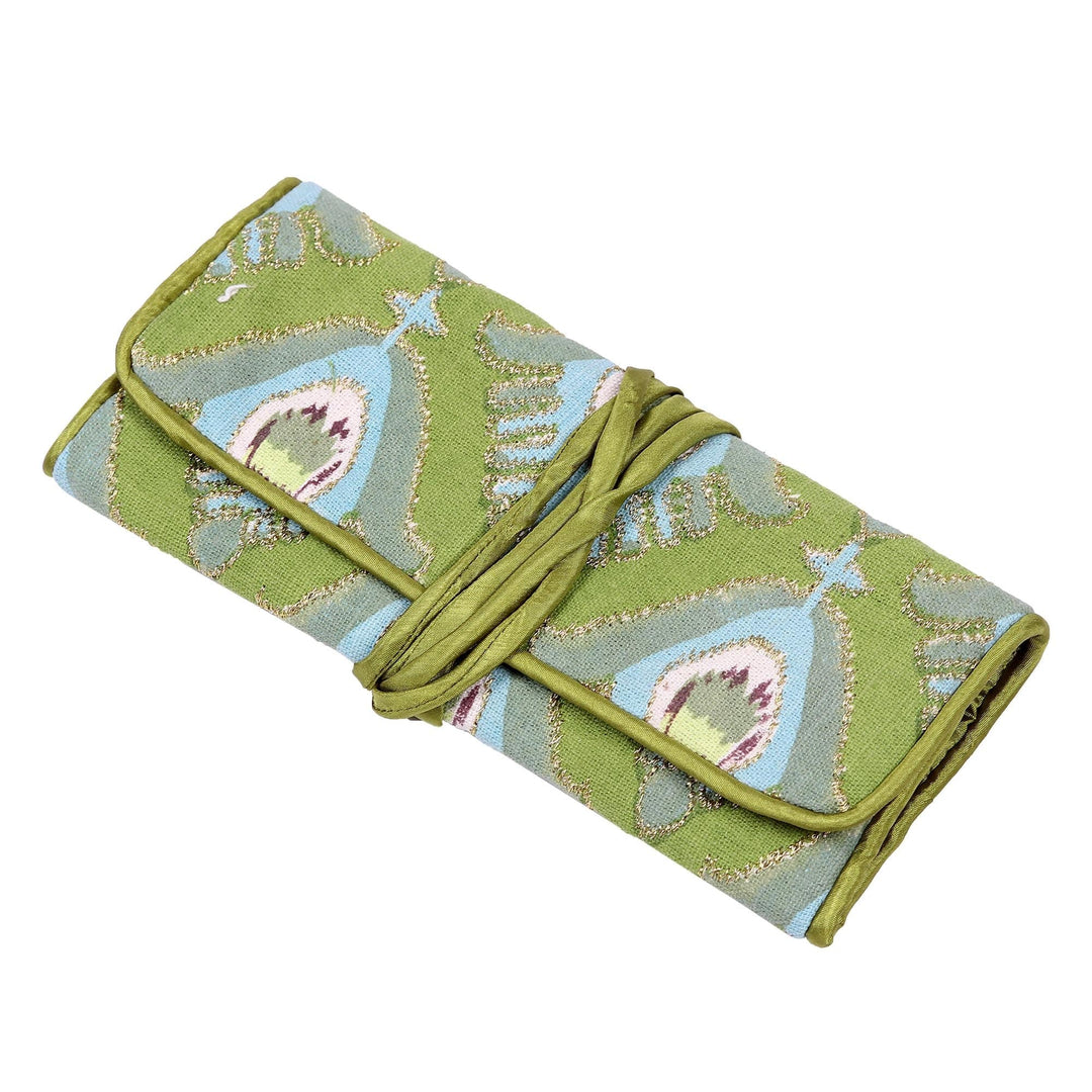 Light Olive Cotton Jewelry Roll Crafted in India - Light Olive Keeper