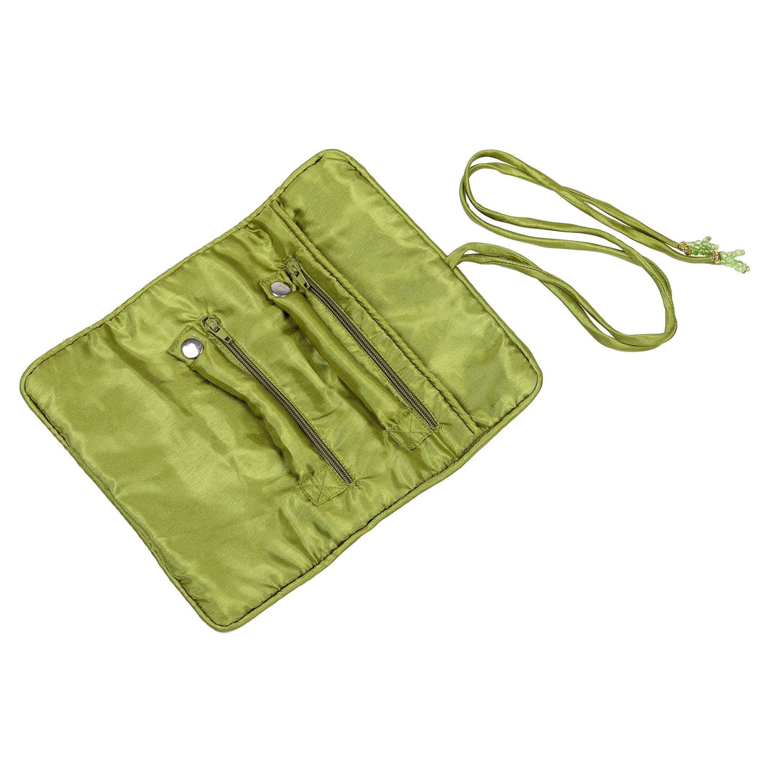 Light Olive Cotton Jewelry Roll Crafted in India - Light Olive Keeper