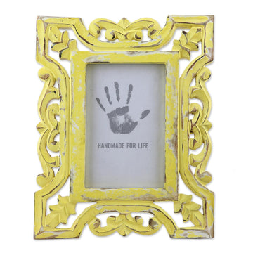 Distressed Yellow Hand Carved Mango Wood Photo Frame (4x6) - Sunlit Day