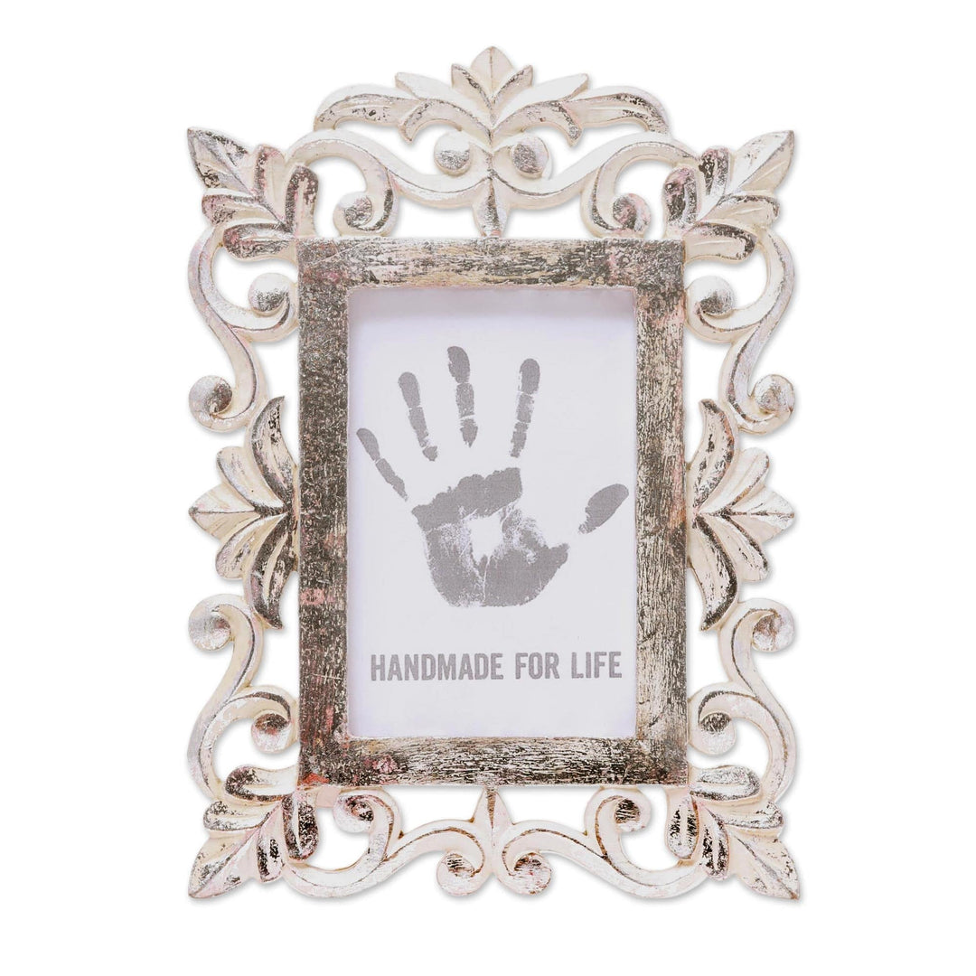 Hand Carved Silver Leaf Mango Wood Photo Frame (4x6) - Gilded Gate