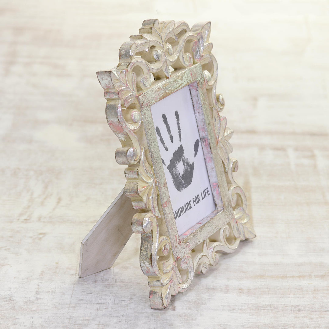Hand Carved Silver Leaf Mango Wood Photo Frame (4x6) - Gilded Gate