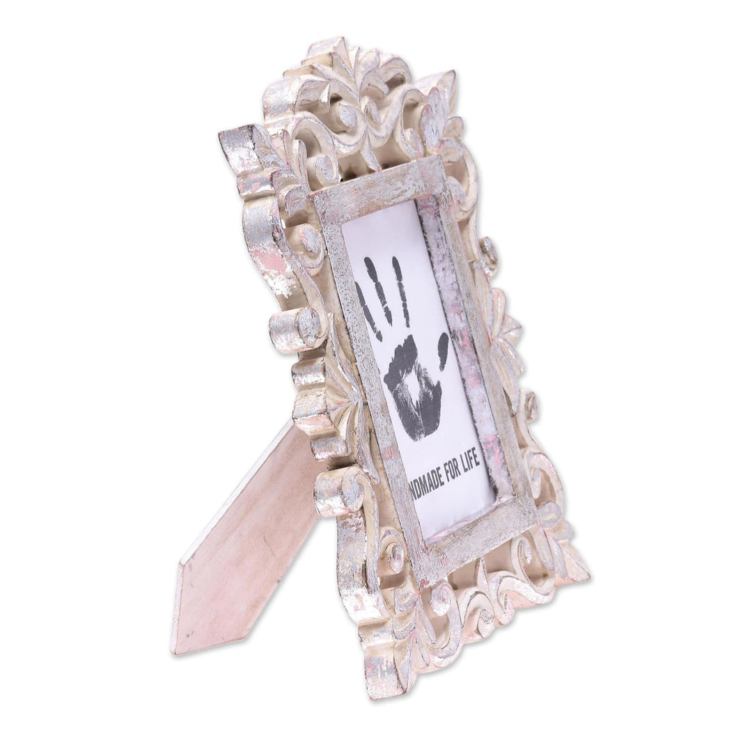Hand Carved Silver Leaf Mango Wood Photo Frame (4x6) - Gilded Gate