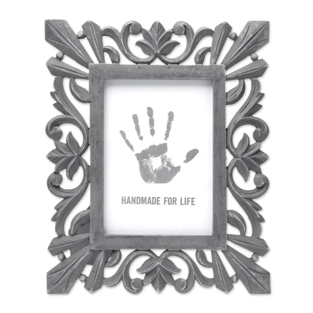 Dark Grey Distressed Hand Carved Mango Wood Photo Frame 5x7 - Treasured Memories