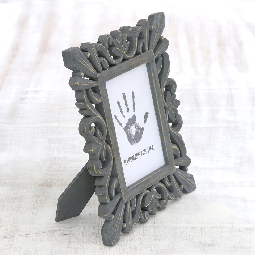 Dark Grey Distressed Hand Carved Mango Wood Photo Frame 5x7 - Treasured Memories