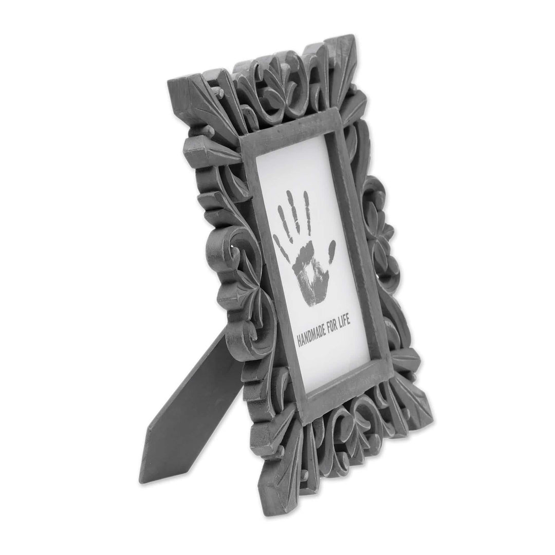 Dark Grey Distressed Hand Carved Mango Wood Photo Frame 5x7 - Treasured Memories