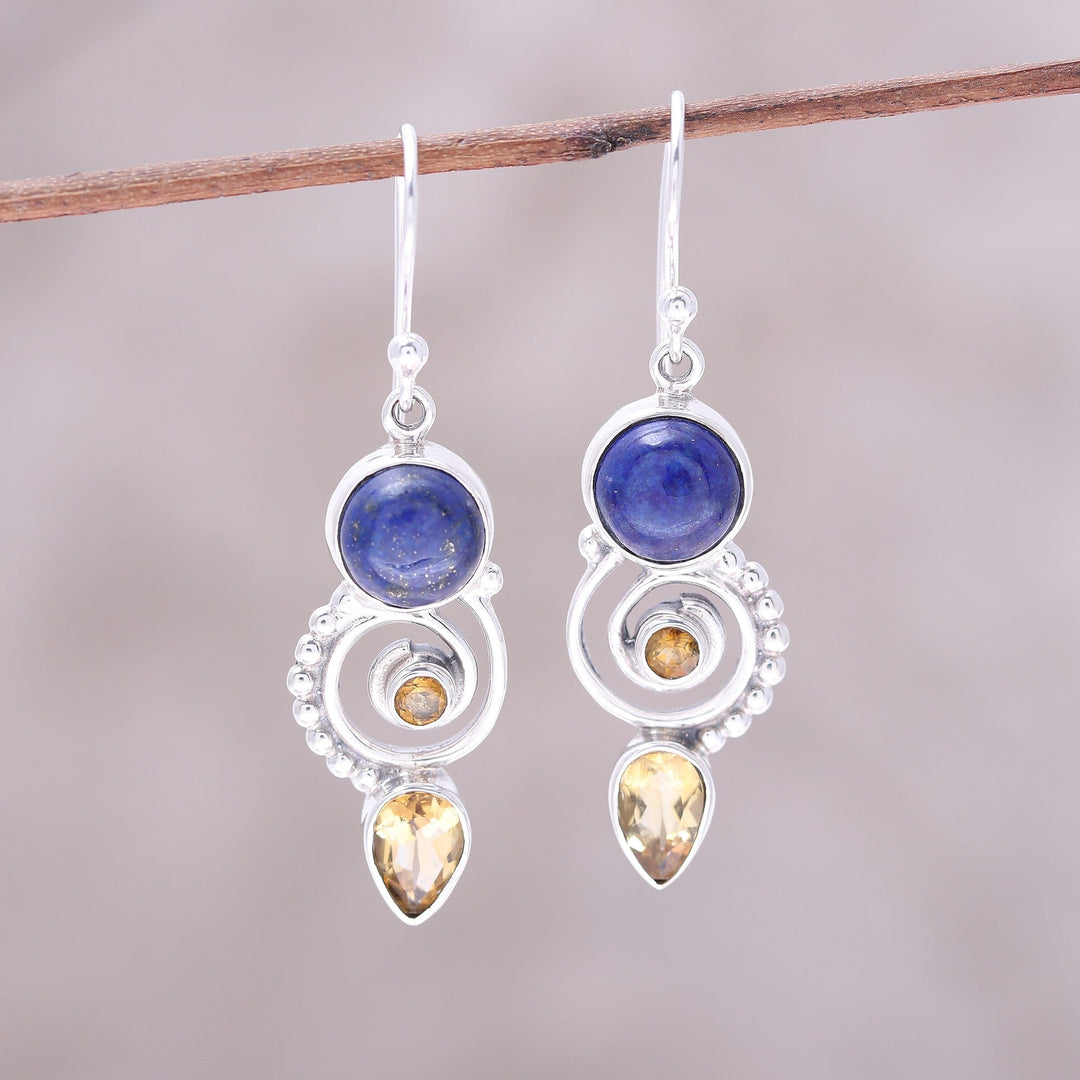 Citrine and Lapis Lazuli Spiral Earrings - Majestic Spirals