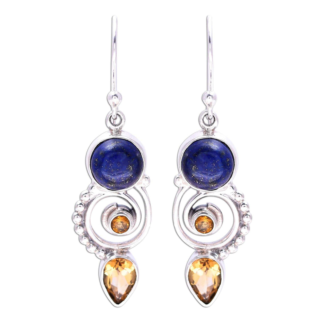 Citrine and Lapis Lazuli Spiral Earrings - Majestic Spirals