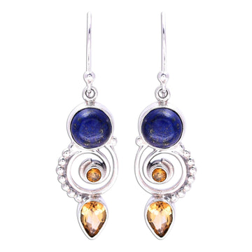 Citrine and Lapis Lazuli Spiral Earrings - Majestic Spirals