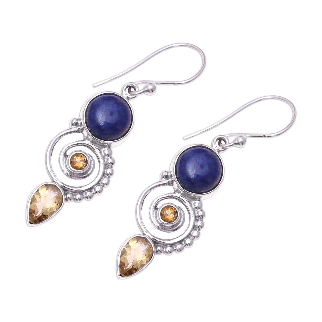 Citrine and Lapis Lazuli Spiral Earrings - Majestic Spirals