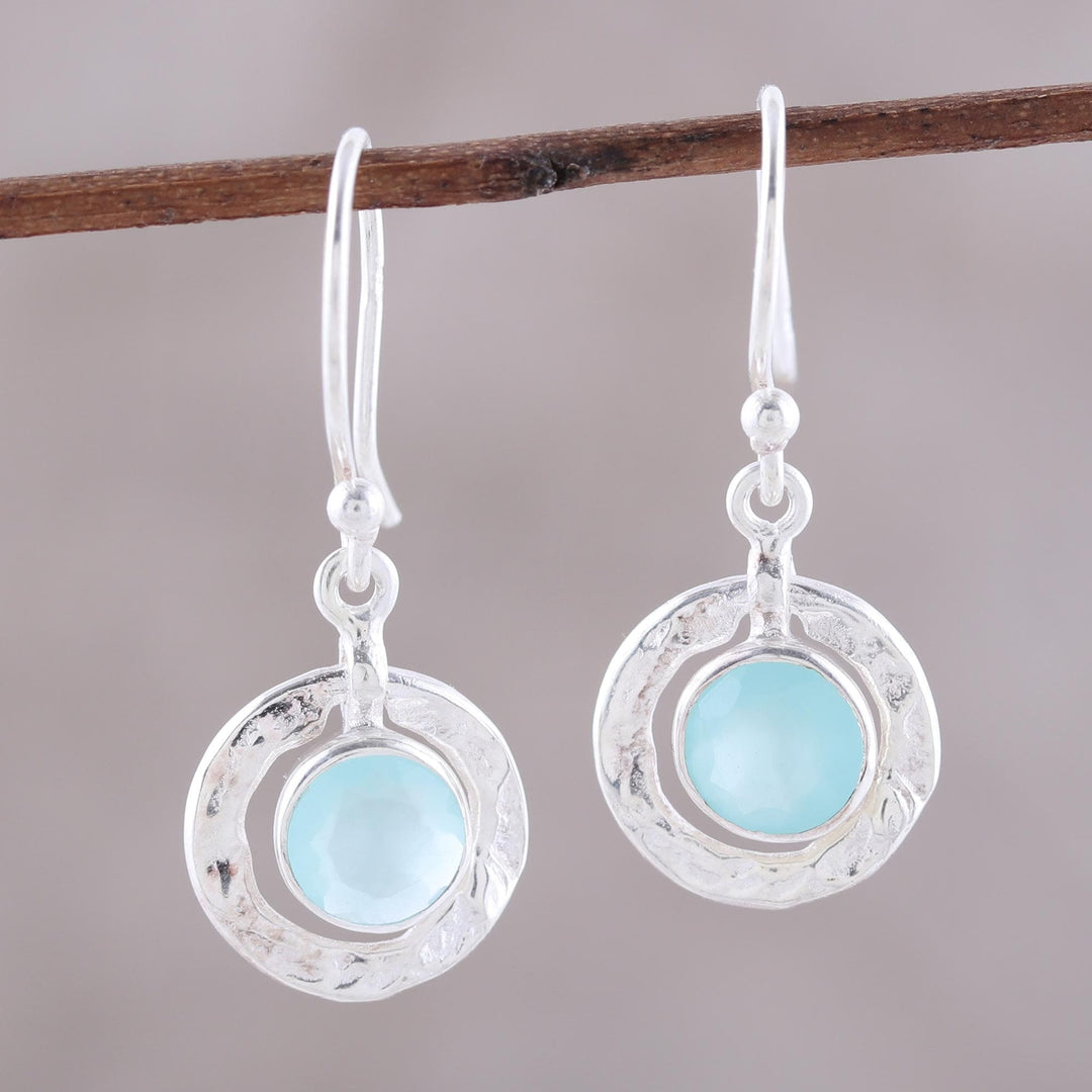 Round Aqua Chalcedony and Sterling Silver Dangle Earrings - Sky Rings