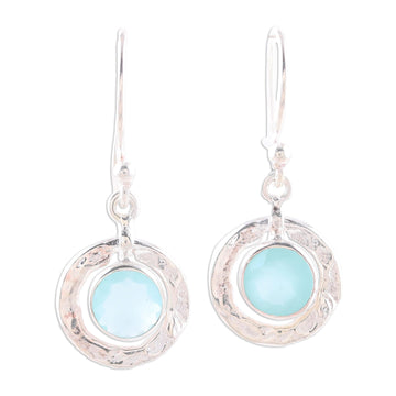 Round Aqua Chalcedony and Sterling Silver Dangle Earrings - Sky Rings