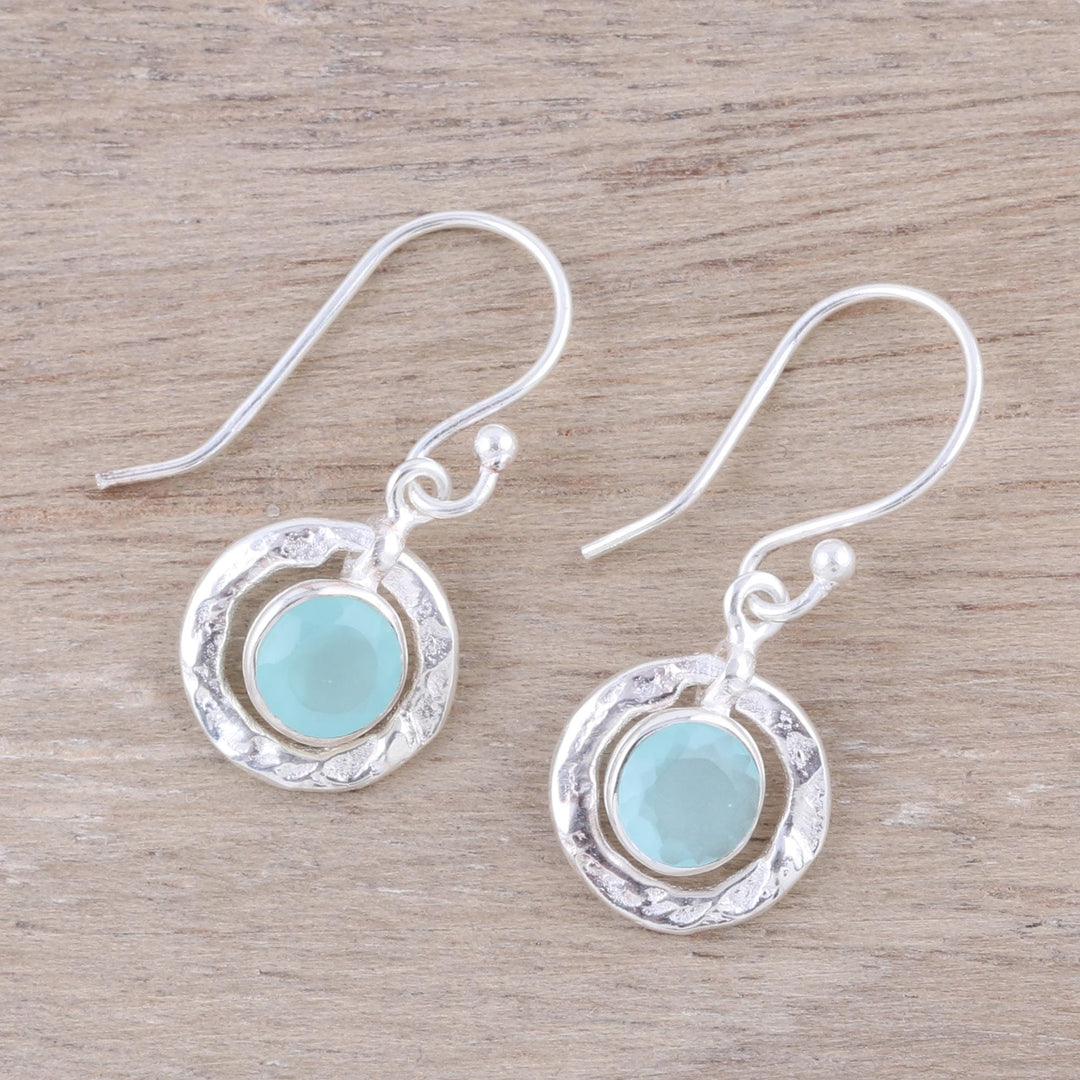 Round Aqua Chalcedony and Sterling Silver Dangle Earrings - Sky Rings