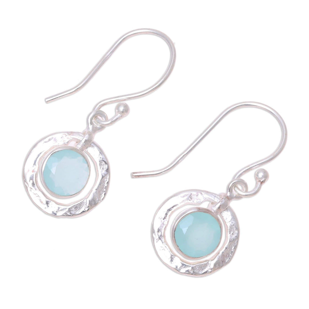 Round Aqua Chalcedony and Sterling Silver Dangle Earrings - Sky Rings