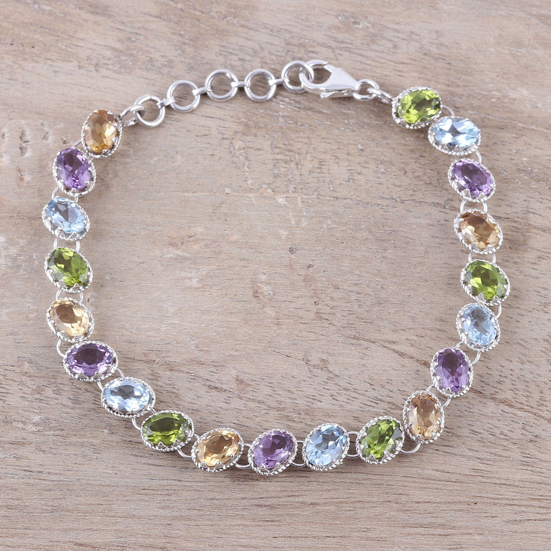 Multi-Gemstone Tennis-Style Bracelet from India - Sparkling Fusion