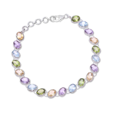 Multi-Gemstone Tennis-Style Bracelet from India - Sparkling Fusion