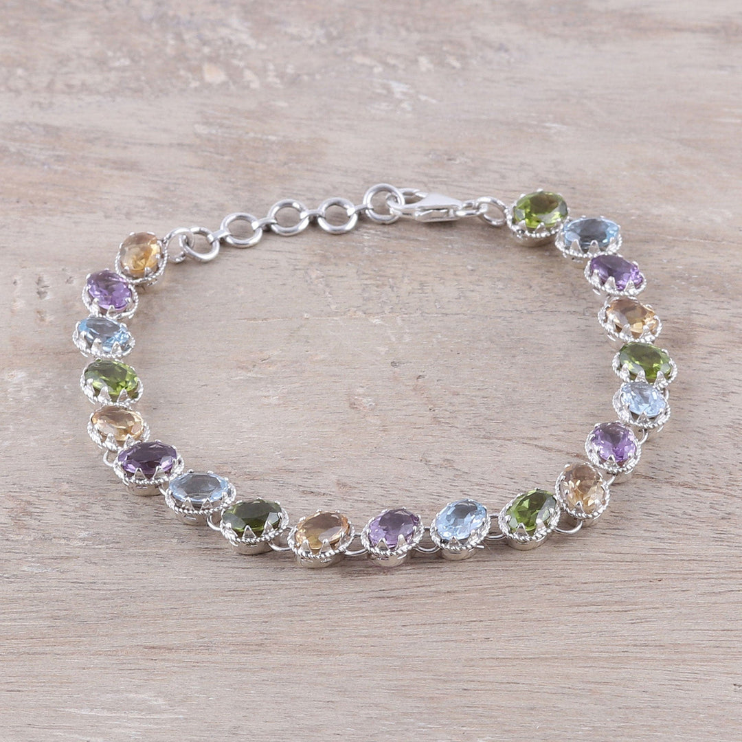 Multi-Gemstone Tennis-Style Bracelet from India - Sparkling Fusion