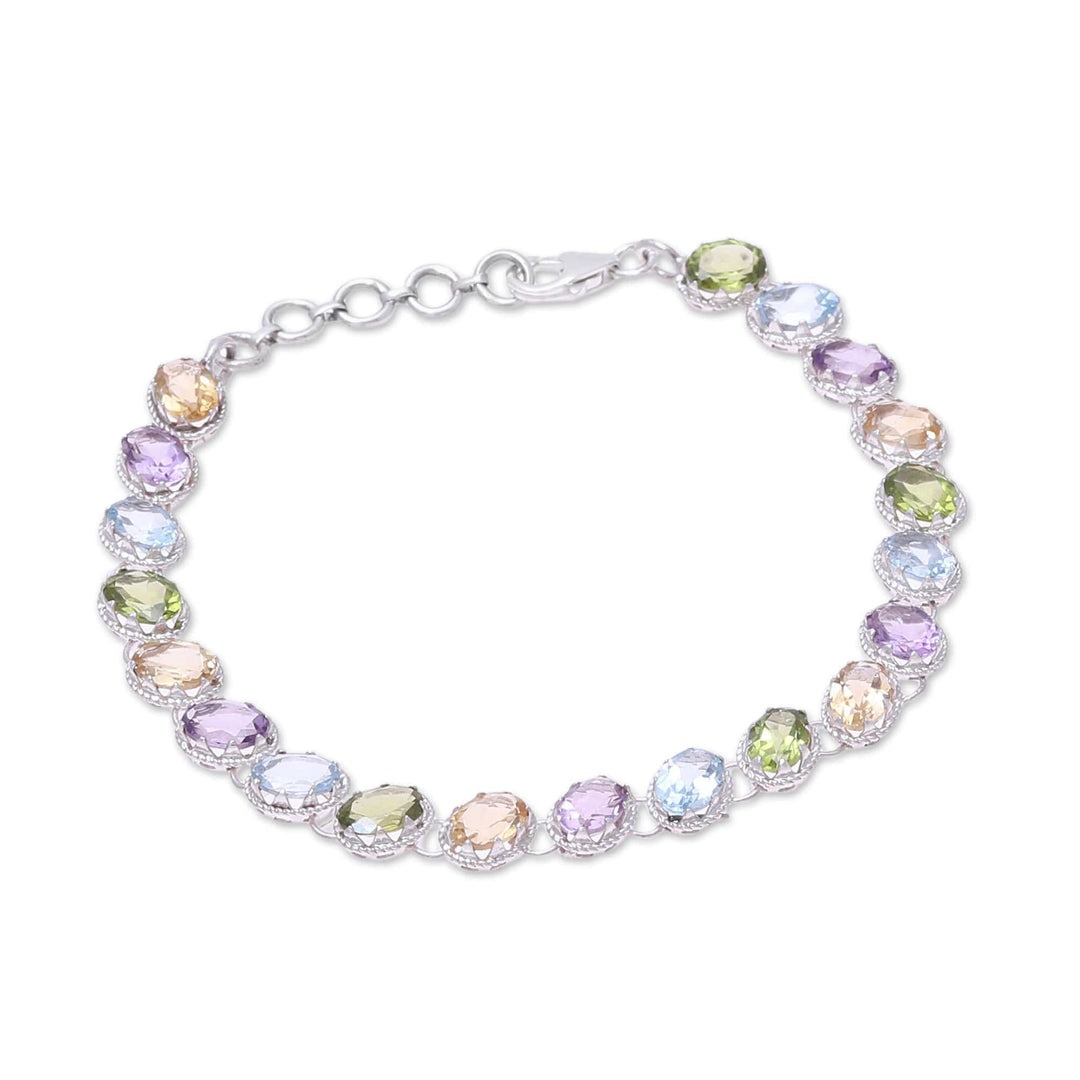 Multi-Gemstone Tennis-Style Bracelet from India - Sparkling Fusion