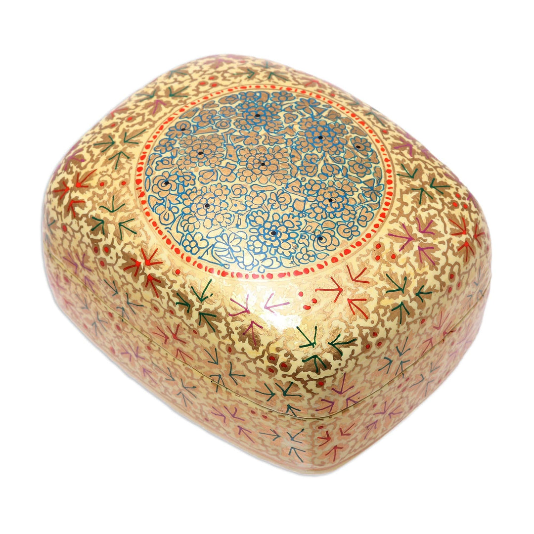 Gold-Tone Papier Mache and Wood Decorative Box from India - Kashmir Charm