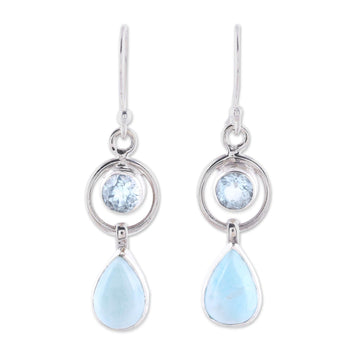 Larimar and Blue Topaz Dangle Earrings from India - Gleaming Daylight