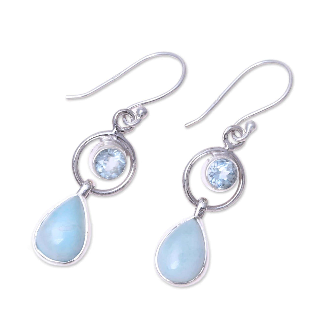 Larimar and Blue Topaz Dangle Earrings from India - Gleaming Daylight