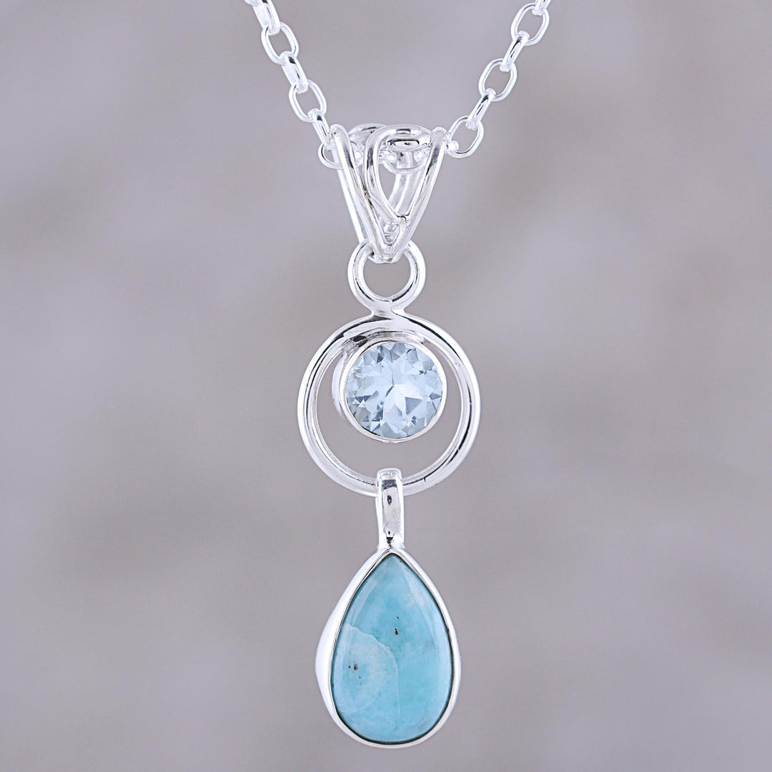 Larimar and Blue Topaz Pendant Necklace from India - Gleaming Daylight