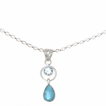 Larimar and Blue Topaz Pendant Necklace from India - Gleaming Daylight