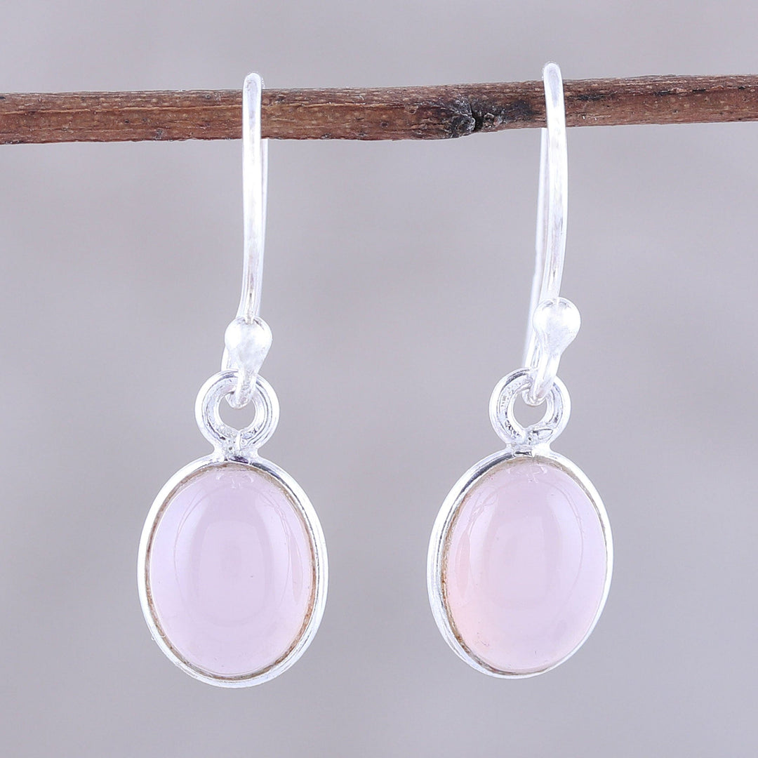 Soft Pink Chalcedony Dangle Earrings from India - Luminous Soft Pink