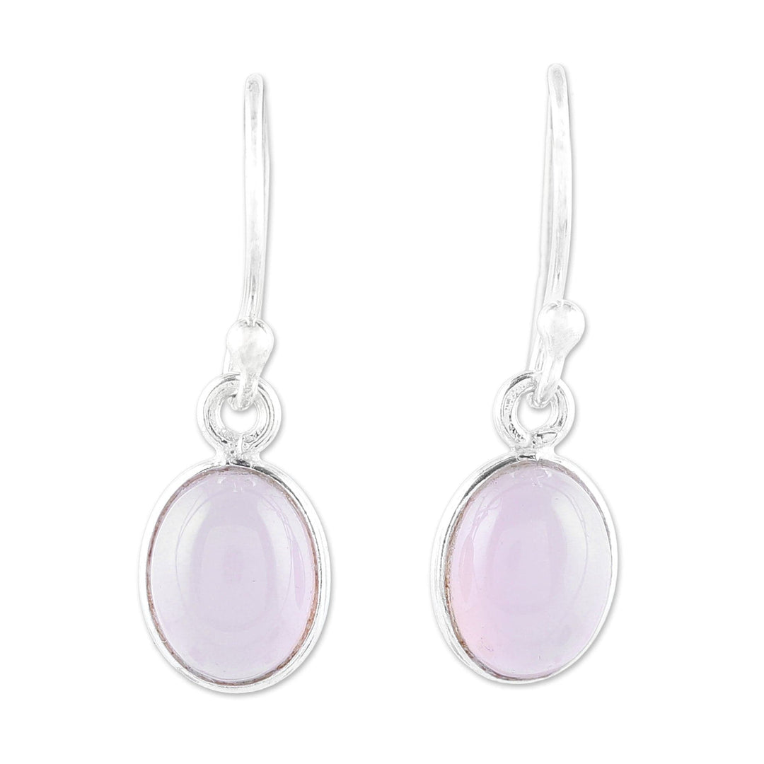 Soft Pink Chalcedony Dangle Earrings from India - Luminous Soft Pink