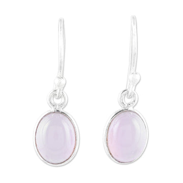 Soft Pink Chalcedony Dangle Earrings from India - Luminous Soft Pink