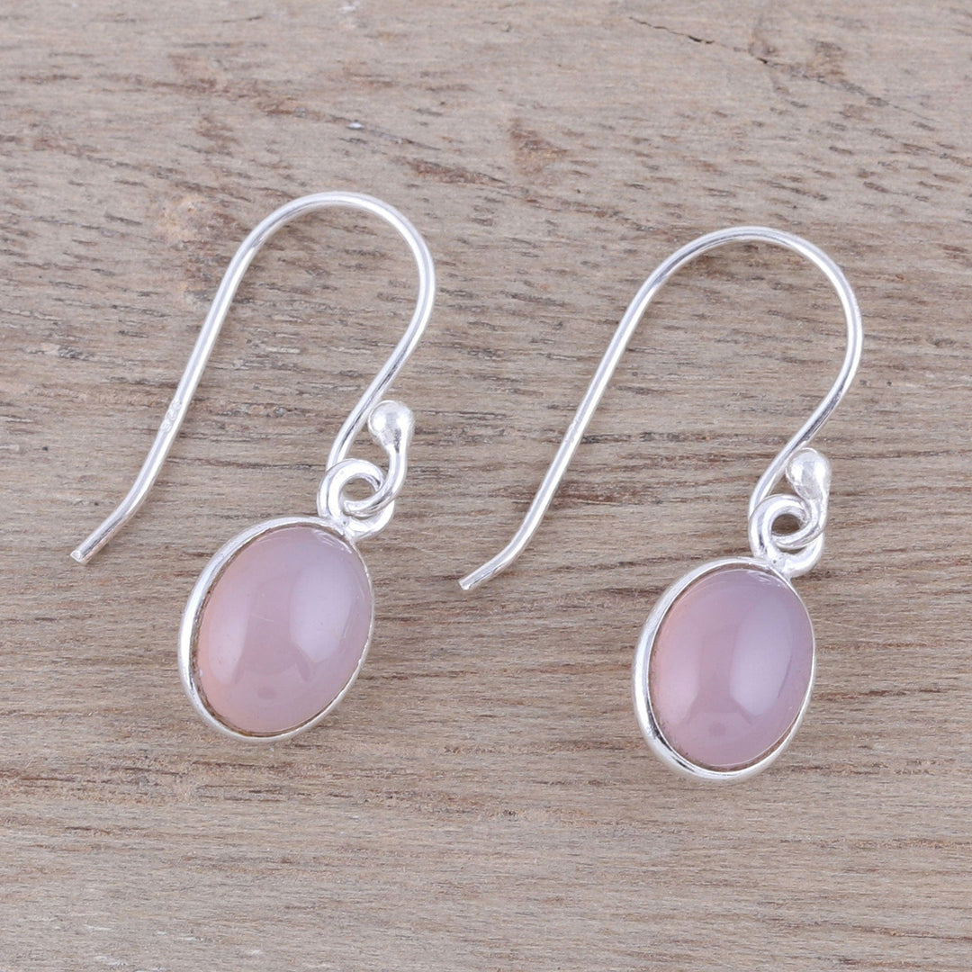 Soft Pink Chalcedony Dangle Earrings from India - Luminous Soft Pink