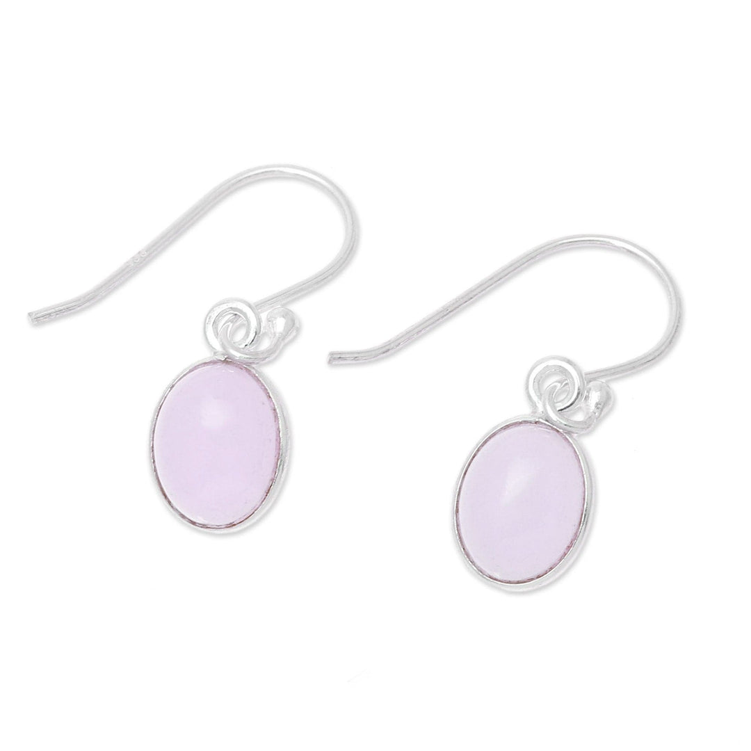 Soft Pink Chalcedony Dangle Earrings from India - Luminous Soft Pink