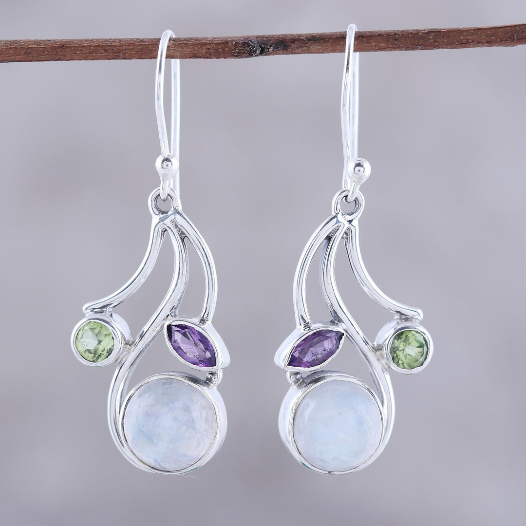 Multi-Gemstone Dangle Earrings from India - Triple Fascination