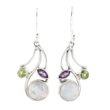 Multi-Gemstone Dangle Earrings from India - Triple Fascination