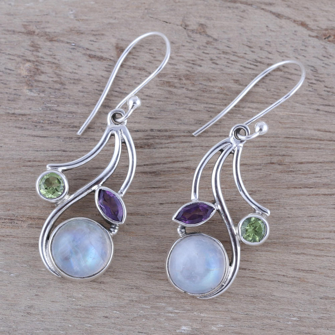 Multi-Gemstone Dangle Earrings from India - Triple Fascination