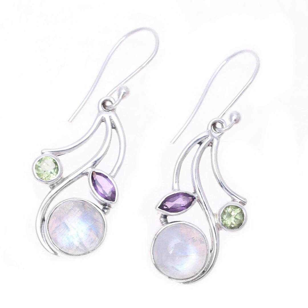 Multi-Gemstone Dangle Earrings from India - Triple Fascination