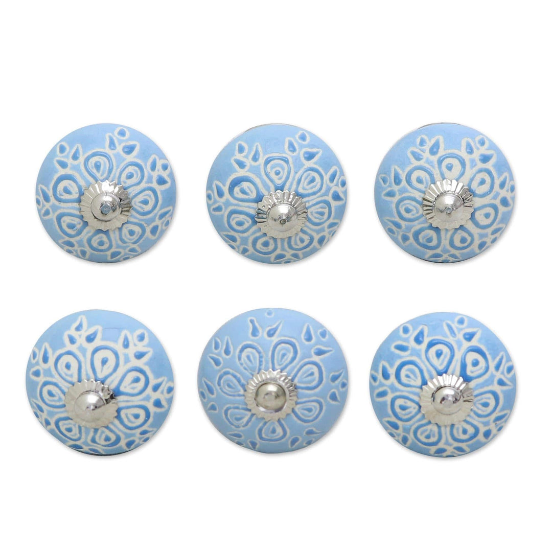 Sky Blue Floral Ceramic Drawer Pulls (Set of 6) - Skyflower