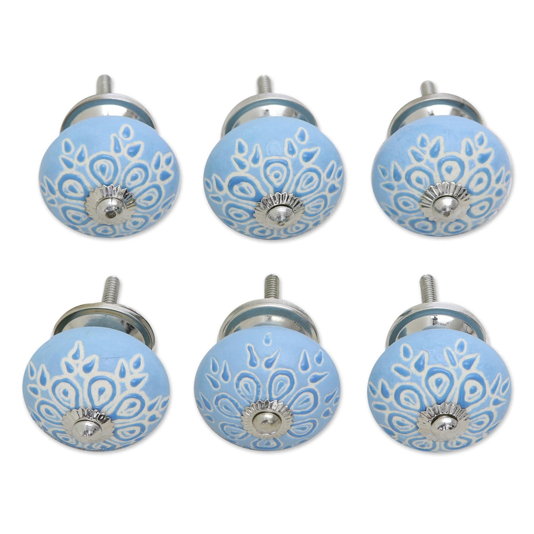 Sky Blue Floral Ceramic Drawer Pulls (Set of 6) - Skyflower