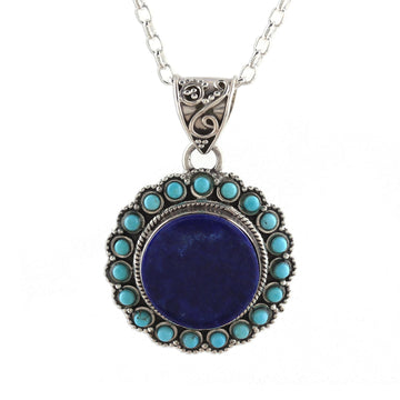 Lapis Lazuli and Composite Turquoise Pendant Necklace - Glamorous Bloom