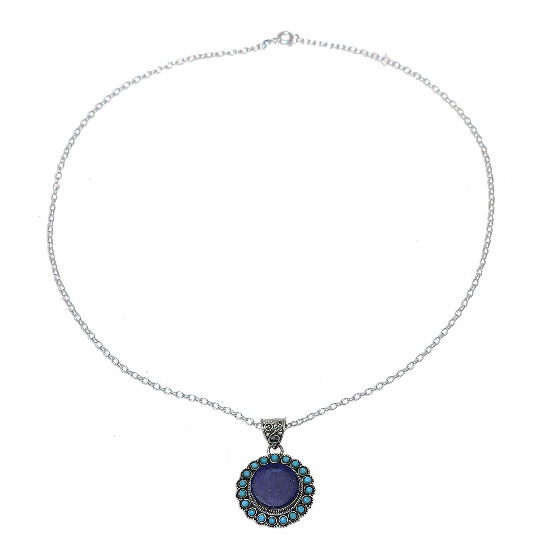 Lapis Lazuli and Composite Turquoise Pendant Necklace - Glamorous Bloom