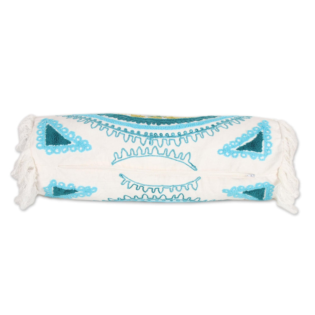 Mandala Pattern Embroidered Cotton Bolster Cover from India - Mandala Glory
