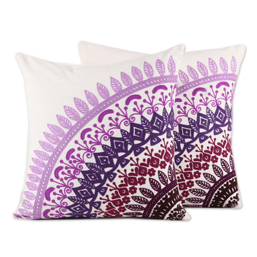 Embroidered Cotton Cushion Covers in Purple (Pair) - Divine Orchard in Purple