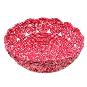 Recycled Paper Basket in Red from India - Beautiful Spirals in Pink