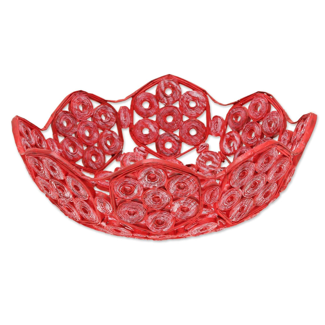 Handcrafted Recycled Paper Basket from India - Red Garden