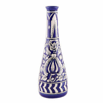 Leaf Motif Ceramic Decorative Vase in Blue from India - Royal Retreat in Blue
