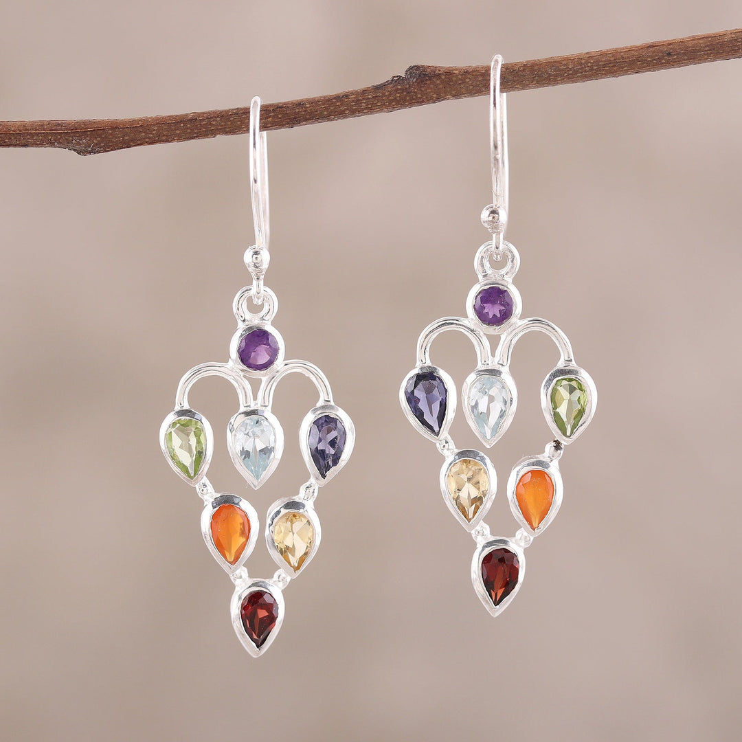 2.6-Carat Multi-Gemstone Chakra Dangle Earrings from India - Chakra Sparkle