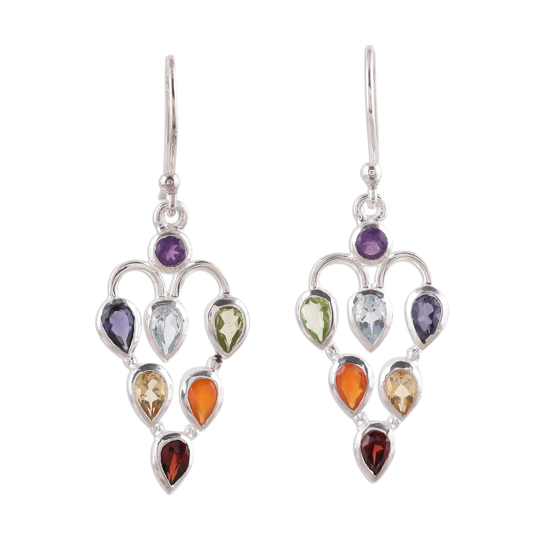 2.6-Carat Multi-Gemstone Chakra Dangle Earrings from India - Chakra Sparkle